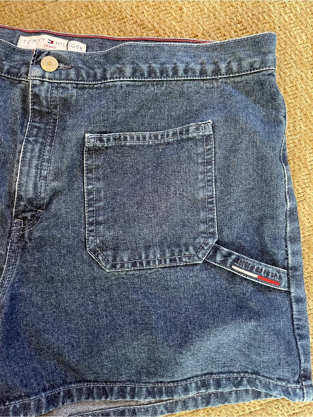 vintage Tommy Hilfiger jean shorts front patch pockets flag logo patch denim